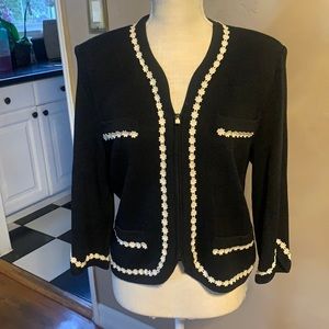 St.John Black knit jacket with white trim